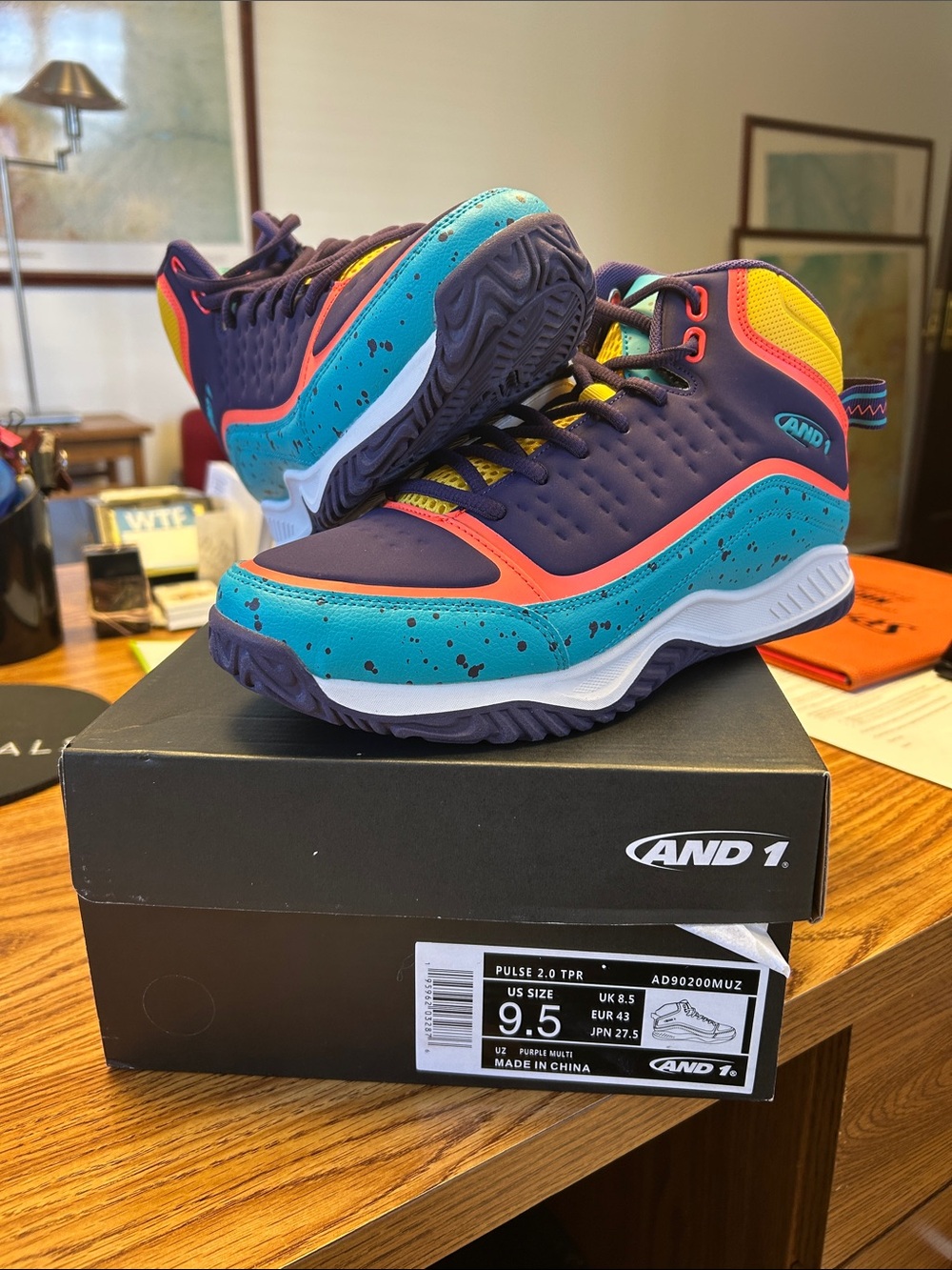 AND1 men Purple, Teal & Yellow Basketball Sneakers